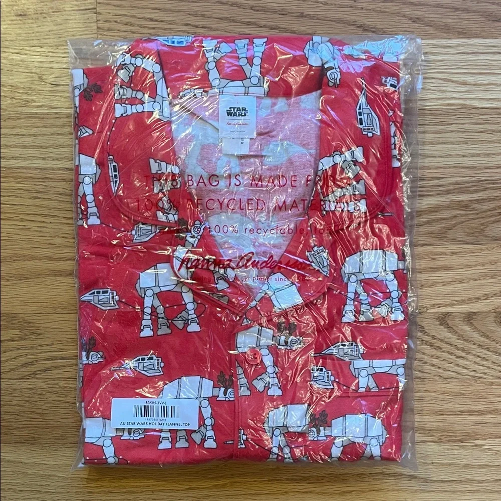 Hanna Andersson Adult STAR WARS Holiday Flannel PJ Top in AT-AT Walker UNISEX L - Picture 2 of 5